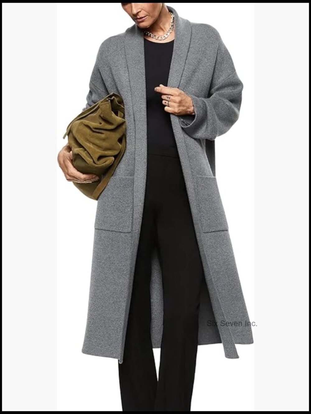 Oversized Knitted Cardigan Open Front Long Sleeve Maxi Sweater Coat with Pockets
